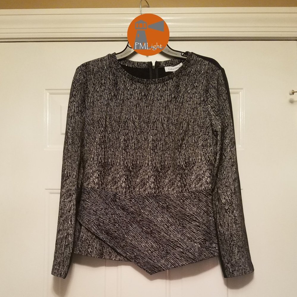 Calvin Klein Blouse New M Black White Long Sleeve